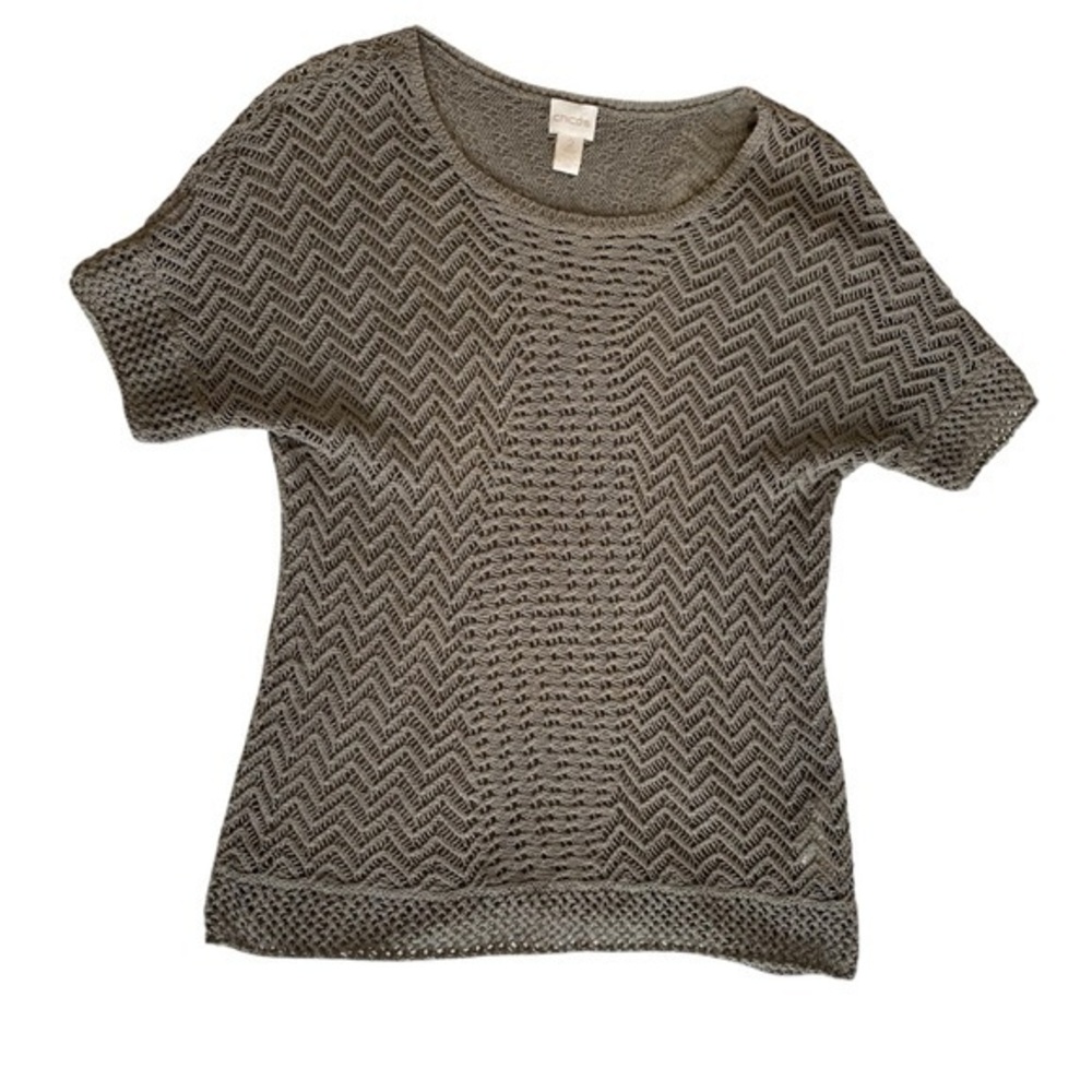 Chico’s Olive Green Mesh Top Womens Size 2 Y2K Grunge Fairycore Boho Whimsigoth